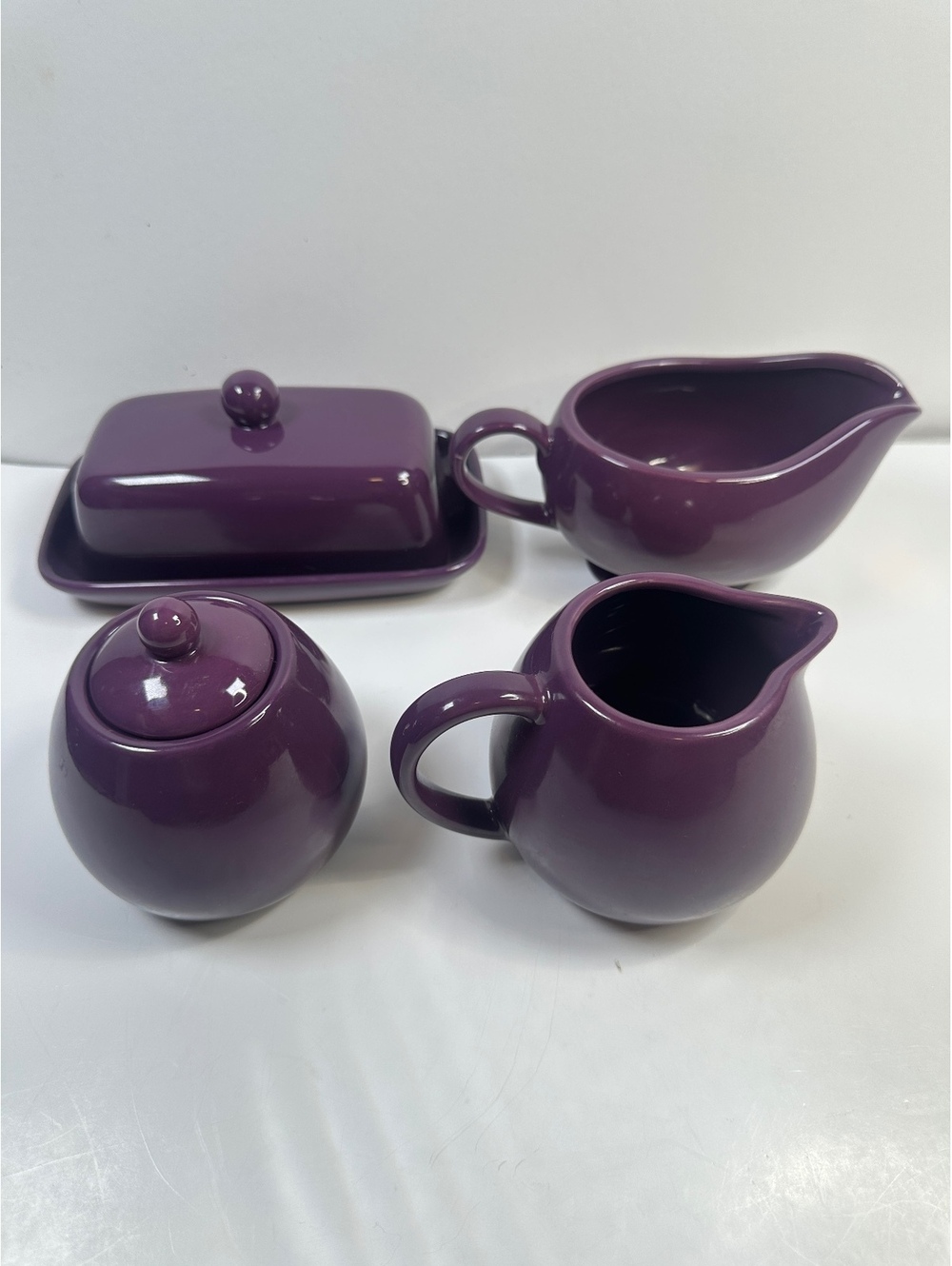 Purple Ombré Temp-Tations by Tara 4 Pc Completer Set Butter Creamer Gravy Sugar